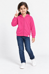 Girls Branded Terry Hoodie Zipper - Hot Pink
