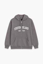 Women Branded Fleece Graphic Zipper Hoodie - Grey
