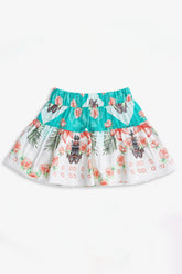 Girls Graphic Linen Mini Skirt - White and Green