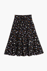 Girls Printed Long Skirt - Black Floral