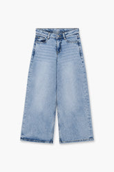 Girls Branded Wide Leg Denim pant - L/Blue