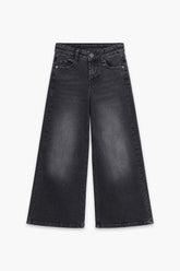 Girls Branded Wide Leg Denim pant - D/Grey