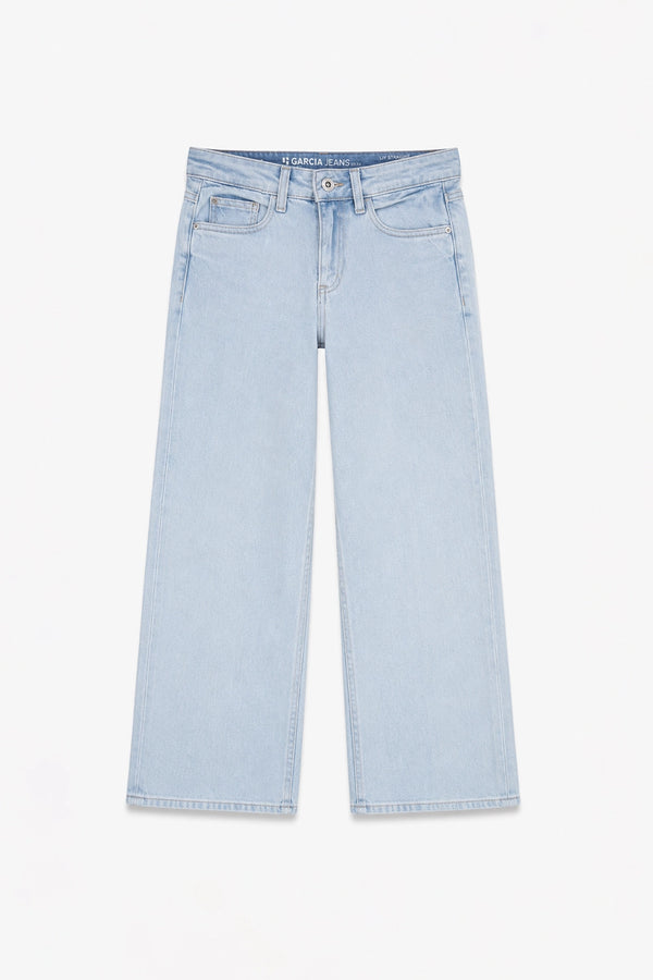 Girls Branded Wide Leg Denim pant - L/Blue