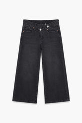 Girls Branded Wide Leg Denim pant - Charcoal
