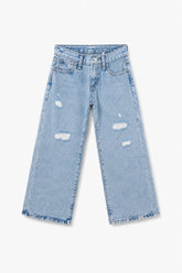 Girls Branded Wide Leg Denim pant - L/Blue