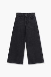 Girls Branded Wide Leg Denim pant - Charcoal