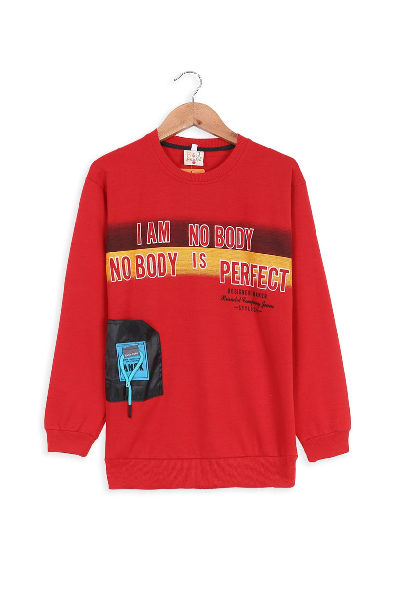 Red designer store sweatshirt