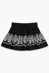 Girls Graphic Linen Mini Skirt - Black