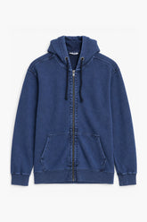 Men Branded Terry Hoodie Zipper - Blue