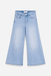 Girls Branded Wide Leg Denim pant - L/Blue