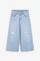 Girls Branded Wide Leg Denim pant - Sky Blue