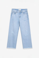 Girls Branded Wide Leg Denim pant - Ice Blue