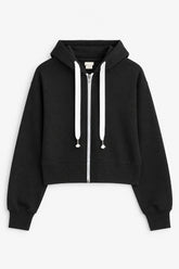 Women Branded Fleece Cropped Zipper Hoodie - Black