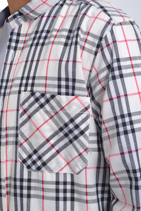 Men Double Pocket Shirt MCS24-13 - Off White Check
