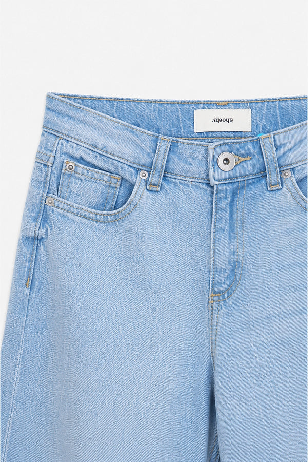 Girls Branded Wide Leg Denim pant - Ice Blue