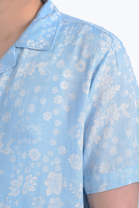Men Casual Viscose Printed Hawaii Dyed Shirt - Sky Blue