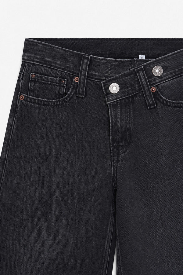Girls Branded Wide Leg Denim pant - Charcoal