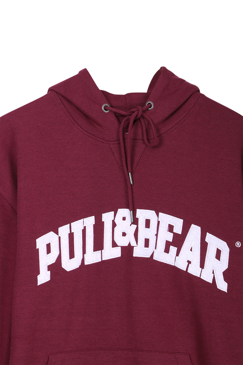 Women Pull Bear Graphic Hoodie Sweatshirt Maroon Expostorepk
