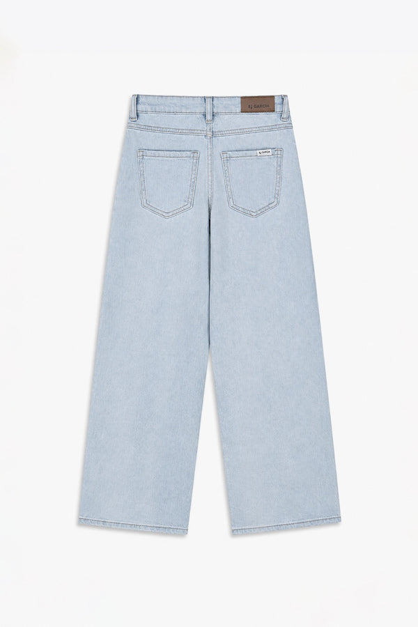 Girls Branded Wide Leg Denim pant - L/Blue