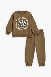 Boys Branded Fleece 2 Piece Suit - Brown