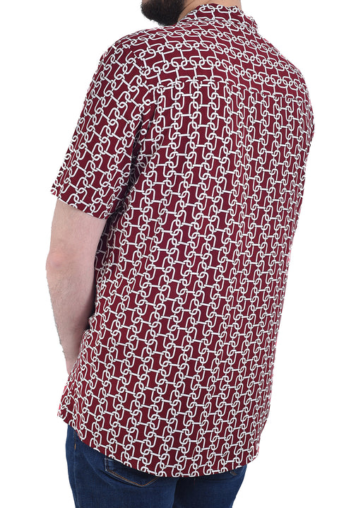 Men Casual Viscose Printed Hawaii Dyed Shirt - Red