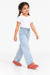 Girls Branded Wide Leg Denim pant - L/Blue
