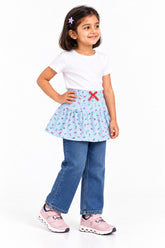 Girls Graphic Cotton Mini Skirt - Sky Blue