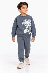 Boys Branded Fleece 2 Piece Suit - SMOKEGREY