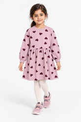 Girls Branded Graphic Frock - D/Pink