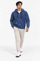Men Branded Terry Hoodie Zipper - Blue