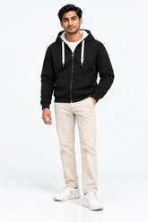 Men Branded Fleece Hoodie Zipper - Black
