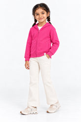 Girls Branded Terry Hoodie Zipper - Hot Pink