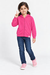 Girls Branded Hoodie Zipper - Hot Pink