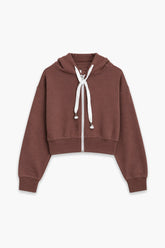 Women Branded Fleece Croppped Zipper Hoodie - Brown
