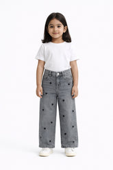 Girls Branded Denim pant - Grey