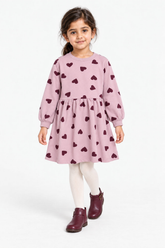 Girls Branded Graphic Frock - D/Pink