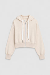 Women Branded Fleece Croppped Zipper Hoodie - Cream