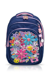 Floral & Stickers 3D School Backpack for Girls