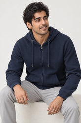 Men Branded Hoodie Zipper - Navy