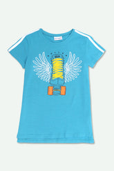 Girls Branded Puff Graphic T-Shirt - Sea Blue