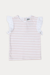 Girls Branded Stripe T-Shirt - White & L/Pink