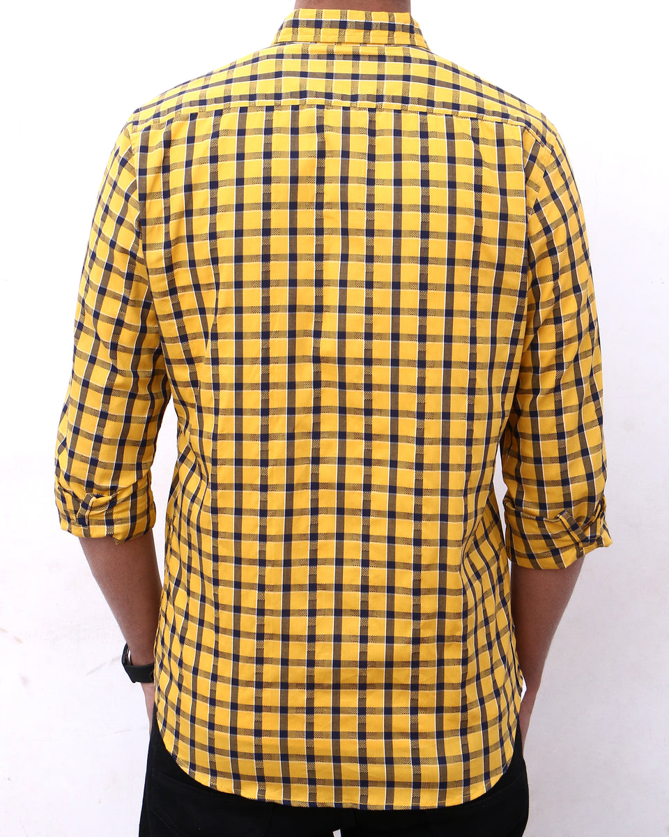 Men Dobby Check Shirt MFS23-2 Yellow & Navy– Expostorepk