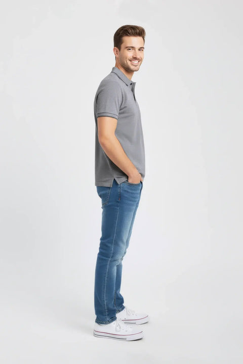 Men Pique Polo - Grey