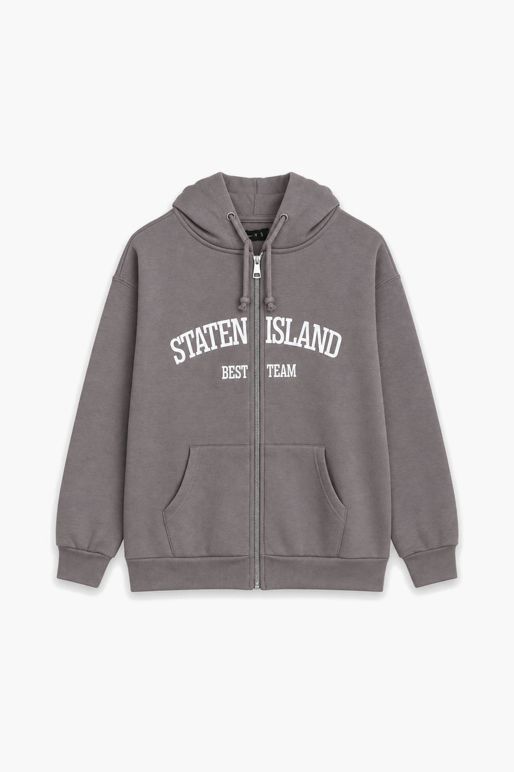 Women Branded Graphic Fleece Zipper Hoodie - Grey
