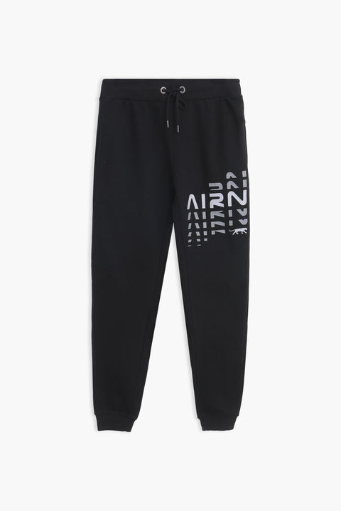 Men Branded Fleece Trouser - Black