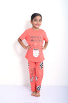 Girls Graphic Loungewear Suit GLS24#18 - Coral pink