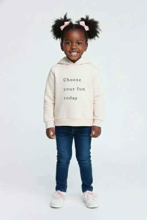 Girls Branded Pullover Hoodie - Cream