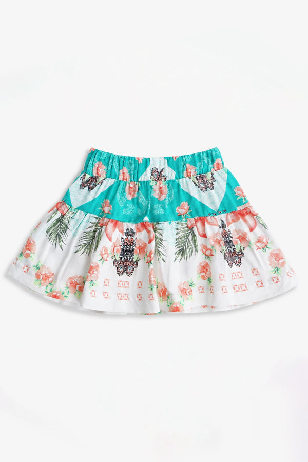 Girls Graphic Linen Mini Skirt - White and Green