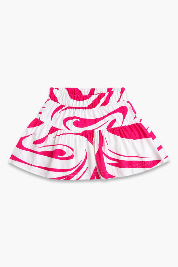 Girls Graphic Linen Mini Skirt - Pink and White