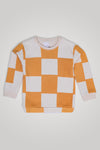 Boys Branded Checkered Fleece Sweatshirt - Cream and Orange